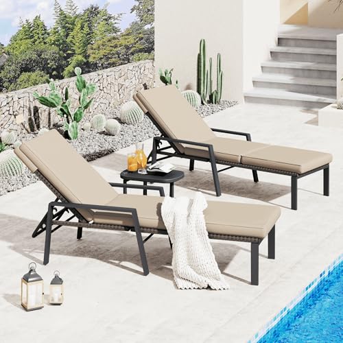 YODOLLA Brown 2-Pack Adjustable PE Rattan Chaise Lounge Chairs
