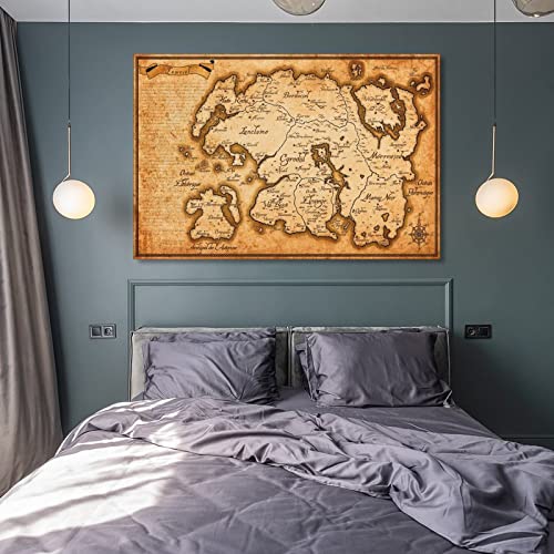 Tomart Tamriel Map Canvas, The Elder Scrolls Map Posters, Vintage Art Canvas Print, Fantasy Map Posters Canvas Painting Wall Art Poster For Bedroom Living Room Decor 12X18Inch(30X45Cm) Frame-Style #TOP7