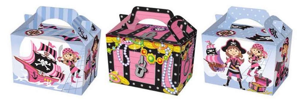 MustBeBonkers 10 Girls Pink Pirate Food Boxes - Treasure Chest Meal Box - Birthday Party Plate