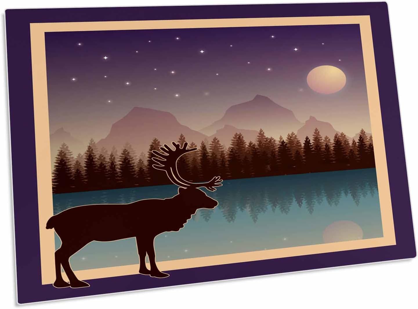 Alfombrilla 3dRose Moose Clear Mountain Lake Purple Night Big Moon 58x41 cm