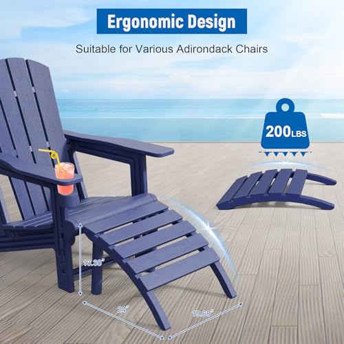 FONTOI Adirondack Ottoman, HDPE Plastic Adirondack Chair Footstool, All Weather Outdoor Footrest for Patio, Backyard, Lawn, Fire Pits, Navy Blue by FONTOI - Image 2