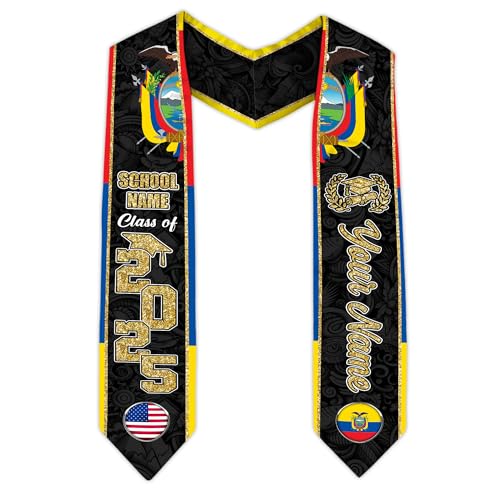 MonkeyVan Ecuador Graduation Stole, Ecuadorians American Flag Graduation Sash 2025, Ecuadorians Graduation Sash Style 13