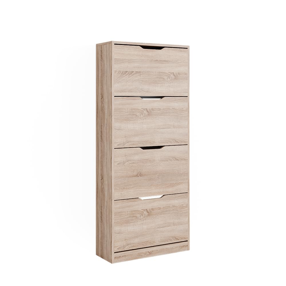 Vicco Meuble à chaussure Luca, Sonoma, 59x137cm avec 4 tiroirs rabattables