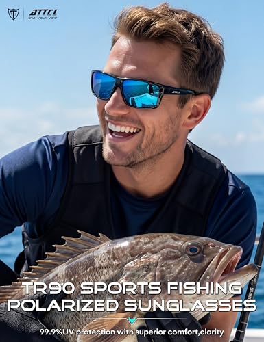 Image of ATTCL Polarized Sunglasses Men for Fishing: UV Protection Lightweight TR90 Sports Wrap Sun Glasses Driving Golf Running
