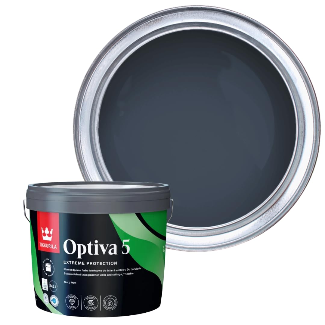 TIKKURILA Optiva 5 Matt Emulsion Paint โ Durable, Scrubbable & Easy-Clean for Walls and Ceilings | Zero VOC - 3L Denim N429