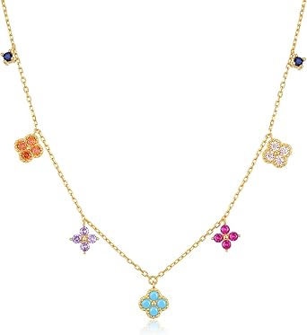 Kleeblatt Kette Gold Damen mit Bunte Zirkon T gliches Tragen 14k VergoldeteHypoallergenBunte 5A Zirkon Kleeblatt Blume Anh ngerBunte KetteS eZierlichSommer f r Junge Frauen