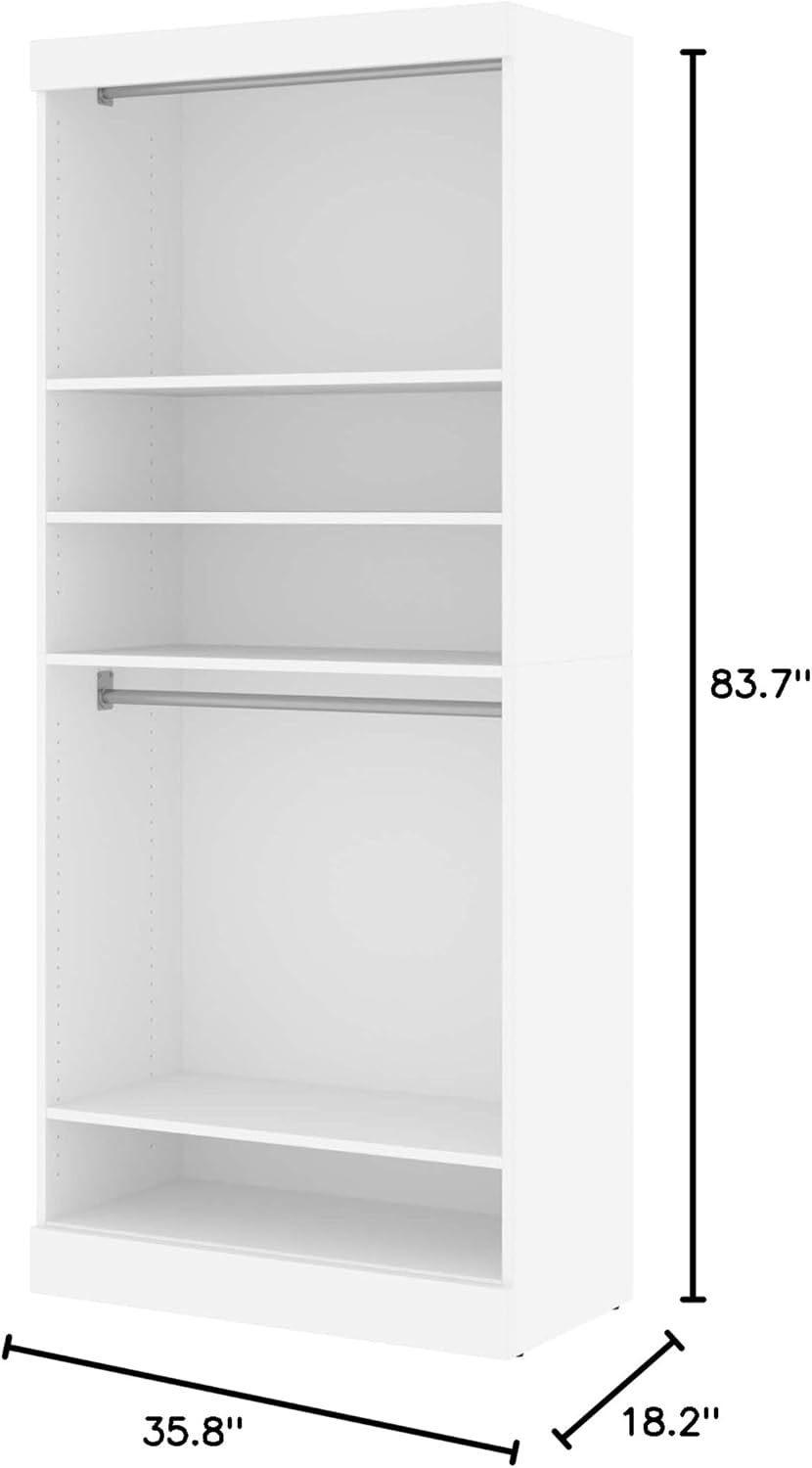Bestar Closet Organizer System 36-inch for Walk-In Closets, Bedroom, Entryway, Pur Collection, Modern, White