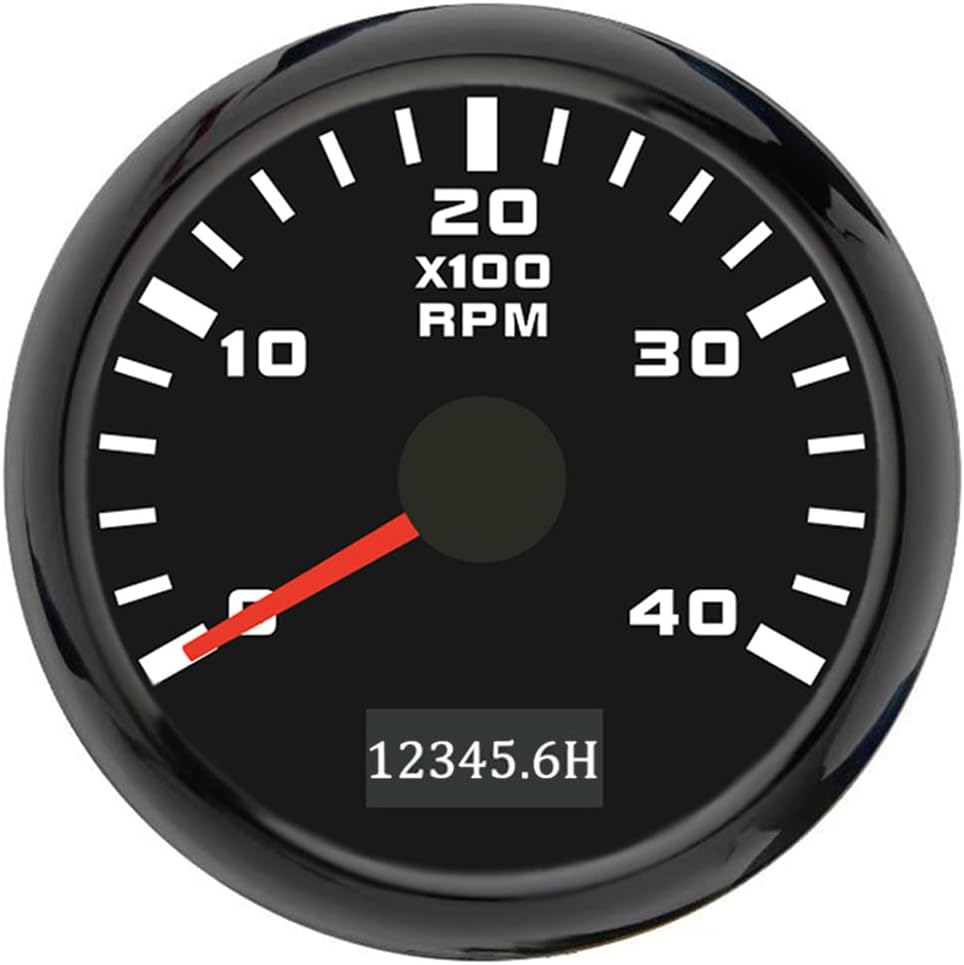 ELING 52mm (2'') Diesel Engine Tachometer 6000RPM Gauge with Hour Meter 12V 24V with Red Backlight for Generator Van Vessels