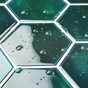 Livelynine Tegelstickers Badkamer Marmer Zelfklevende Tegel Keuken Groen Waterdichte Zelfklevende Tegel Keukenmuur Galaxy Zeshoekige Muurtegel Zelfklevende Badkamer 30.5×30.5CM Tegelsticker 4 Stuks