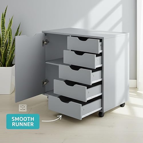 Miniatura 132 de Naomi Home Cómoda de 5 cajones para dormitorio, alta y elegante, con ruedas y estantes de almacenamiento, pequeña para guardarropa, para maquillaje,