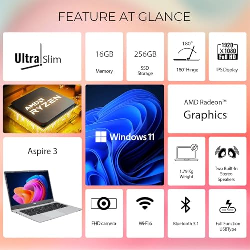 Acer Aspire 3 Premium Laptop with Backlit Keyboard | AMD Ryzen 5 7430U CPU | 15.6 FHD IPS Display | 16GB RAM | 256GB PCIe SSD | Wi-Fi 6 | Type-C | Sleek & Portable | Windows 11 Pro - Image 2