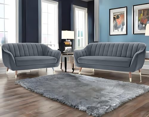 Image of AMATA Marino 3+2 Sofa Set kight Grey Suede Velvet with Two Cushions Perfect for Home Office Guests Living Room (Marino Light Grey, 3+2 Seater)(3 Year Warranty)