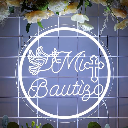 Image of Mi Bautizo Sign Neon for Wall Decorations, 13.4 * 13.4 inches Mi Bautizo Decorationsm USB Powered Baptism Decorations, Suitable for Children's Birthday Party,Room,Garden,Bar,Christmas.