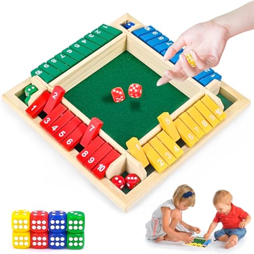 yivom 4 Spieler W&uuml;rfelspiel Shut The Box Spiel Brettspiel aus Holz mit 2 W&uuml;rfel Mathespiele W&uuml;rfel Klassische Tischspiele f&uuml;r Kinder und Erwachsene