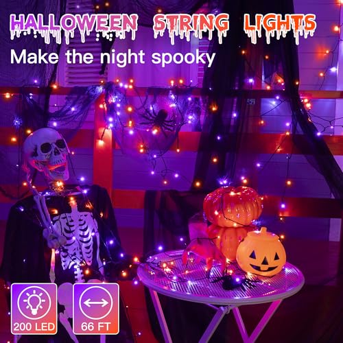 66FT 200 LED Halloween Lights, Orange + Purple Halloween Lights Outdoor with 8 Lighting Modes, Waterproof String Lights for Halloween Christmas Outdoor Party Yard Garden Decoration2