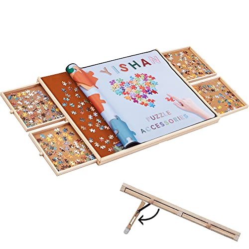 YISHAN Wooden Jigsaw Puzzle Board Table for 1000 Pieces with Drawers and Cover, Adjustable Puzzle Easel, Portable Tilting Puzzle Plateau for Adults and Children