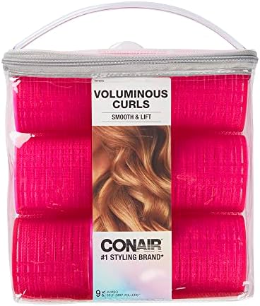 Conair Heatless Curls - Extra Large Hair Rollers - heatless overnight curlers for long lengths - volumized waves - Hot Pink - 9 Count w/storage case