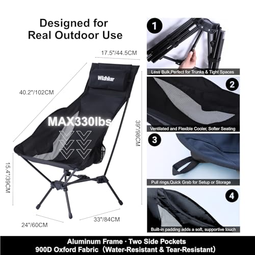 Wildhiker RestAngle Silla Plegable para Camping con Respaldo Alto, Confort para Descanso - Negro miniatura 6