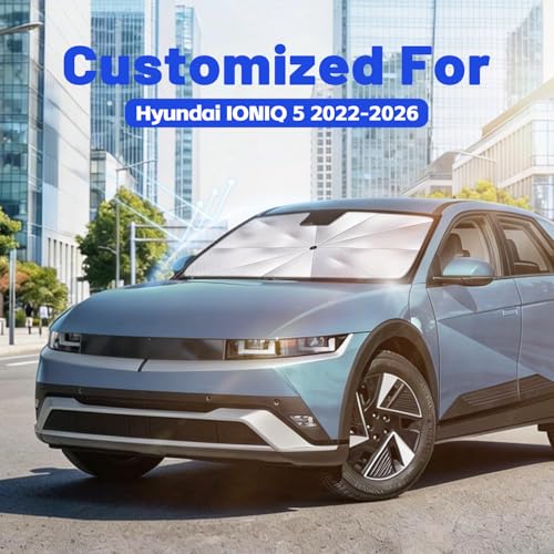 Image of Car Windshield Sun Shade for Hyundai IONIQ 5 2022-2026 -[Reflective Coated Fabric] Sunshade Umbrella for Front Window, Car Shades Sun Visor Keep Car Cool and Protects Interior, 1:1 Exact Fit