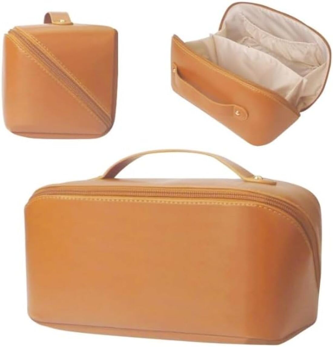 Oasis-ThLarge-Capacity Travel Cosmetic Bag | Leather Makeup Bag | makeup organizer bags for women | Waterproof Portable Cosmetic Bag | Multifunctional Storage Makeup Bag | Travel Cosmetic Bag (Brown)