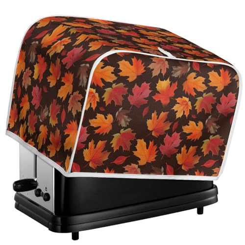 Image of Talayituse Maple Leaves Print 4 Slice Toaster Covers Dust Protection Bread Maker Covers Thanksgiving Decoration Toaster Oven Cloth Cover Kitchen Accessories Washable Appliance Cover, M
