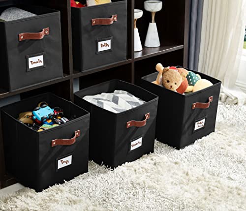 Decomomo 13 Inch Cube Storage Bins | Cube Organizer Bins With Label Holders, Fabric Storage Cubes For Shelves Closet Toys Clothes (13" / 6Pcs, Black) #TOP1