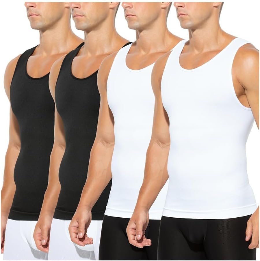 Arjen Kroos Men's Compression Shirt Muscle Shirts Slimming Body Shaper Tank Top Undershirts Tummy Shapewear 4 Pack