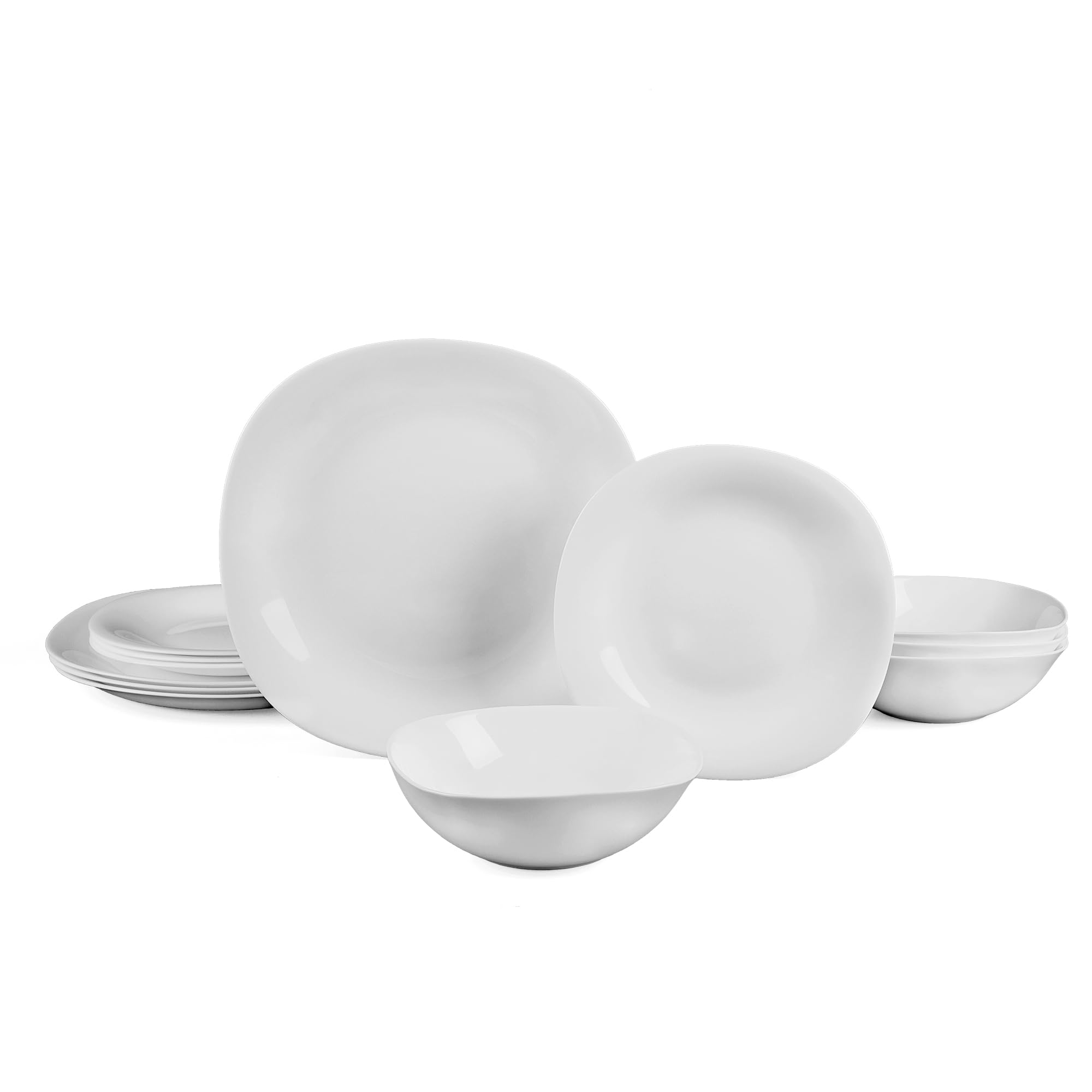 Square Dinnerware Sets for 4, LaGlint 12 Pieces Opal Glass Plates and Bowls Set, Dishwasher and Microwave Safe Dish Dinning Ware Set, Chip and Scratch Resistant Dishware Sets White