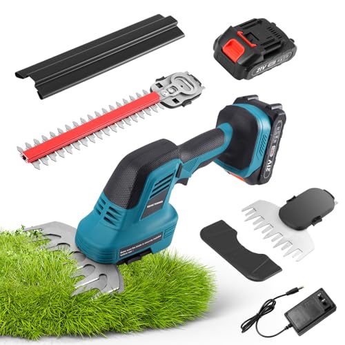 Trimmer De La Haie De Batterie, 2 Ciseaux d'herbe Et D'Arbustes sans Fil avec Batterie Et Chargeur De Batterie Et Chargeur De 4000 Mah, Lame De GraminéEs De 120 Mm, Lame De Coupe ArrièRe De 300 Mm