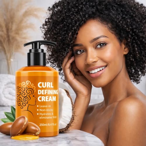 Image of Curl Defining Cream for Curly & Wavy Hair - Leave-In Styling Cream for Frizz Control, Soft Hold & Hydration | Curl Enhancing Cream with Argan Oil & Coconut Extract - Non-Sticky Formula - 250ml