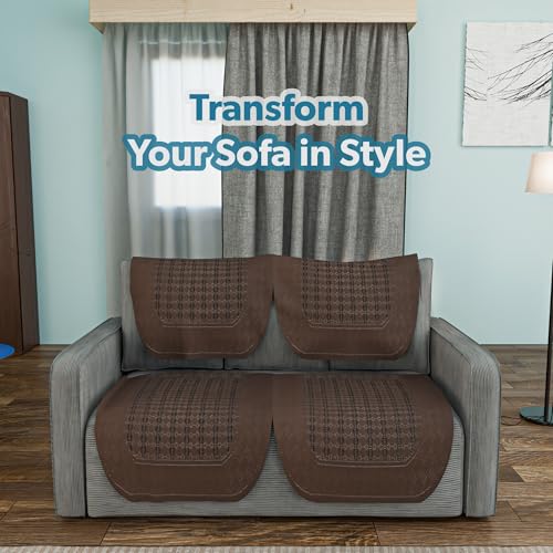 Image of Kuber Industries (Set of 4) Soft Stylish & Durable Cotton Sofa Covers 2 Seater | Aesthetic Sofa Protector /Mat & Slipcover for Hall, Living Room & Office | Galaxy 1704 - Dark Brown