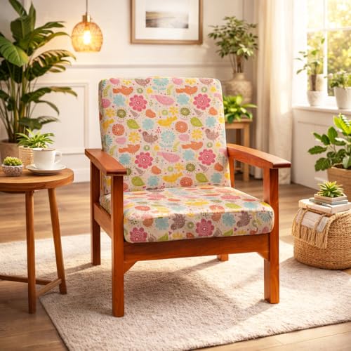 Image of STITCHNEST 'Contour Fit Series' Stretchable Printed Wooden Sofa Cover (Pack of 2) - Elastic Wooden Chair Cover | Wooden Sofa Seat Cover | Size - 20-21 x 20-21 x 3-5 in