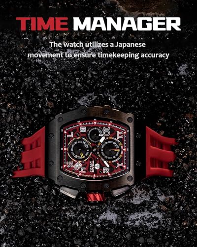 Image of TSAR BOMBA Men's Luxury Quartz Watch, Luminous Dial 5ATM Water Resistance Silicone Strap Men's Wristwatch Ideal Gift for Men