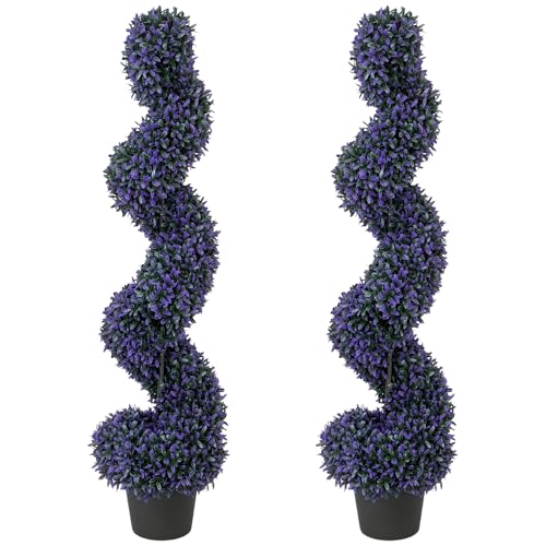 HOMCOM Lot de 2 plantes artificielles décoratives - 120 cm - Arbre topiaire en spirale avec 840 feuilles - Résistant aux UV - Pour intérieur et extérieur -...