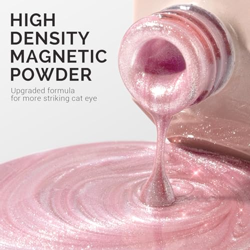 Image of MelodySusie Jeweliver Cat Eye Gel Nail Polish, 0.5 Fl Oz Pink Glitter Holographic Magnetic Nail Polish with Magnet, UV Nail Polish for Nail Art Manicure Salon DIY at Home C04