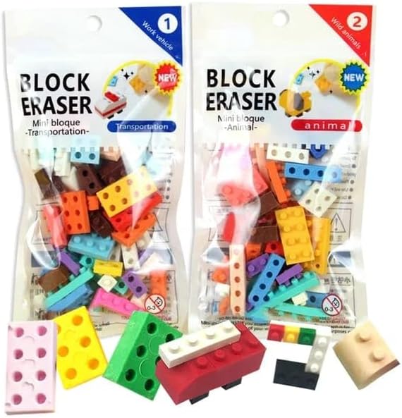 Cute 3D Building Block Eraser, Best Return Gift for Kids Party Favor, Different Shapes Pencil Erasers, Mini Colorful Geometric Shape Puzzle Pencil Erasers for Kids (Pack of 2)