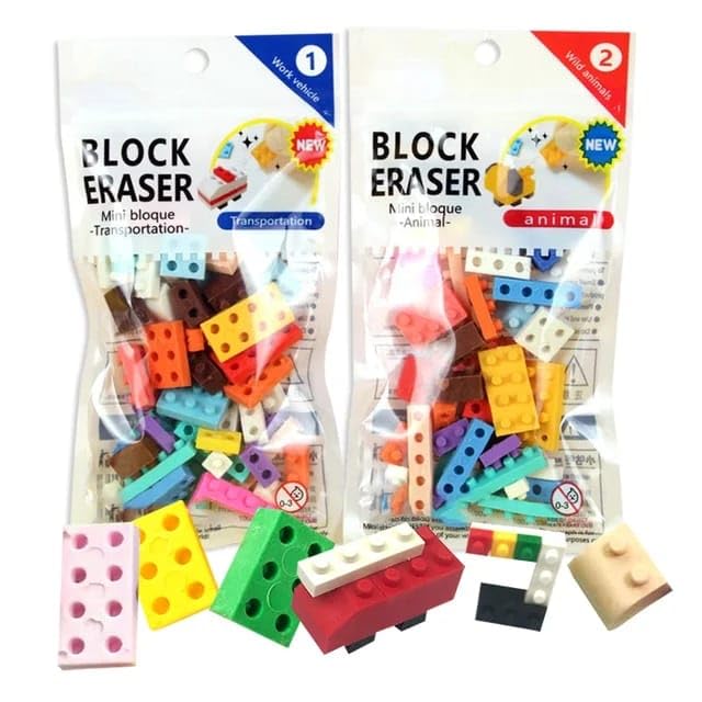 AMANVANI Cute 3D Building Block Eraser, Best Return Gift for Kids Party Favor, Different Shapes Pencil Erasers, Mini Colorful Geometric Shape Puzzle Pencil Erasers for Kids (Pack of 2)