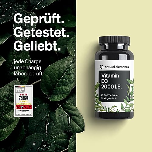 natural elements Vitamin D3 2000 I.E. – 365 Tabletten – für Knochen und Immunsystem – hochdosiert, ohne unnötige Zusätze – in Deutschland produziert & laborgeprüft – Bild 5