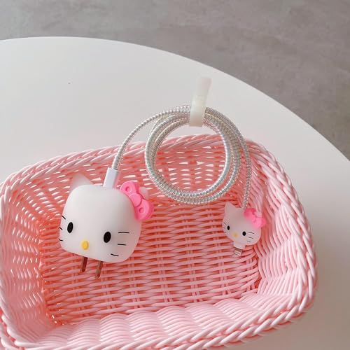Image of Cartoon 3D Design Protective Case Compatible with Apple 18W - 20W USB-C Power Adapter Charger, Protective Cover for iPhone 18W & 20W Power Adapter Charger with Wire Saver. (Pink-Cat)