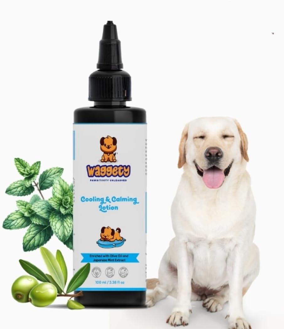 Waggety Anti Anxiety Cooling & Calming Lotion For Dogs|Olive Oil & Japanese Mint|100 Milliliter