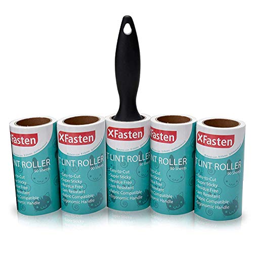 XFasten Pet Lint Roller; 1 Roller + 5 Refill Rolls (90 Sheets Each)