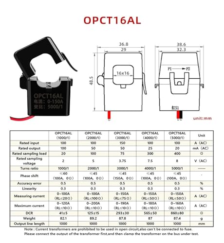 Transformateur de courant à noyau divisé OPCT16ATL haute précision 100A 100mA