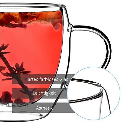 KADAX Taza de cristal de doble pared de 250 ml, vaso de cristal con mango ancho, para jugo, té, café, capuchino, agua… - Imagen 8