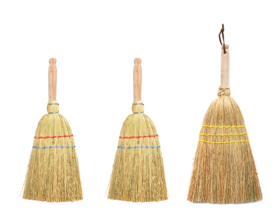 Mendi Vassoura palha painço 3 unidades de 35 cm e 45 cm utensílio lareira churrasco assado jardim casa