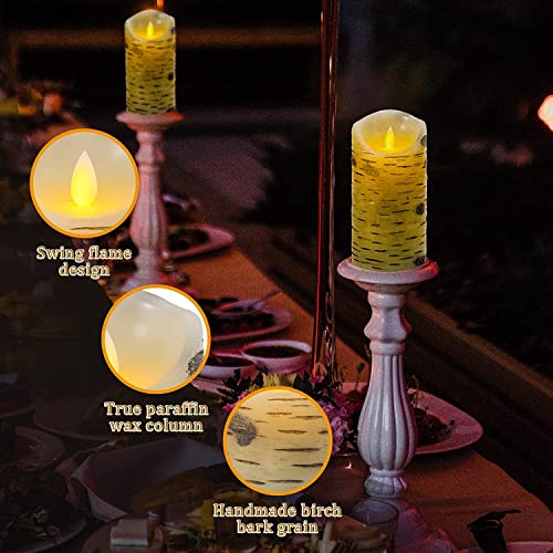 YIWER Birchwood Flameless Candles Set Of 3 Real Wax