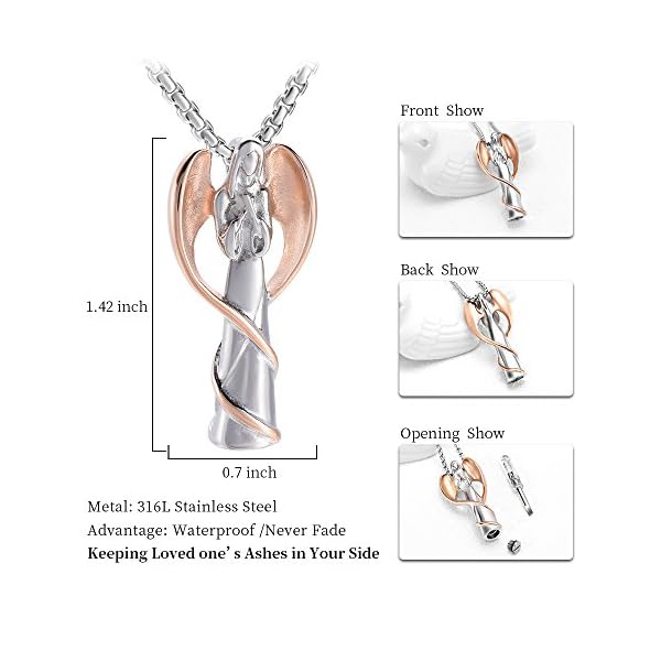 Oinsi EternityMemory Angel Lady Stainless Steel Cremation Pendant Necklace Ashes Keepsake Holder Memorial Urn Jewelry