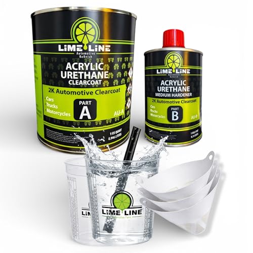 LiME LiNE 2K Clearcoat Automotive Paint Kit with Hardener - 4:1 Mix Ratio High Gloss Top Coat for Cars Trucks and Motorcycles 1.25 Quart with Mixing Kit