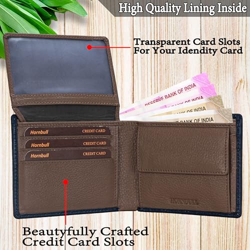 Image of HORNBULL Men's Personalized Wallet I Customized Slim Stylish Leather Purse with Name I Unique Birthday Gift for Men Boy Love Husband (Navy /Mud)