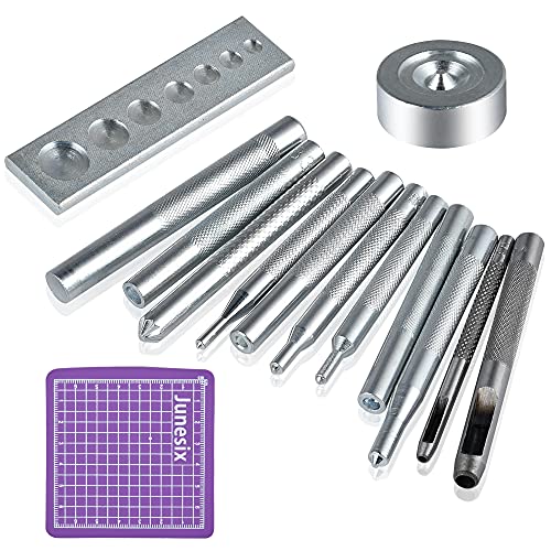 Worldity 14Pcs Rivet Setter, Leather Die Punch Snap kit, Stainless