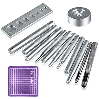 14-Piece Rivet Setter Kit for Leather Crafts, Stainless Steel Punch and Snap Tool with Non-Slip Handle